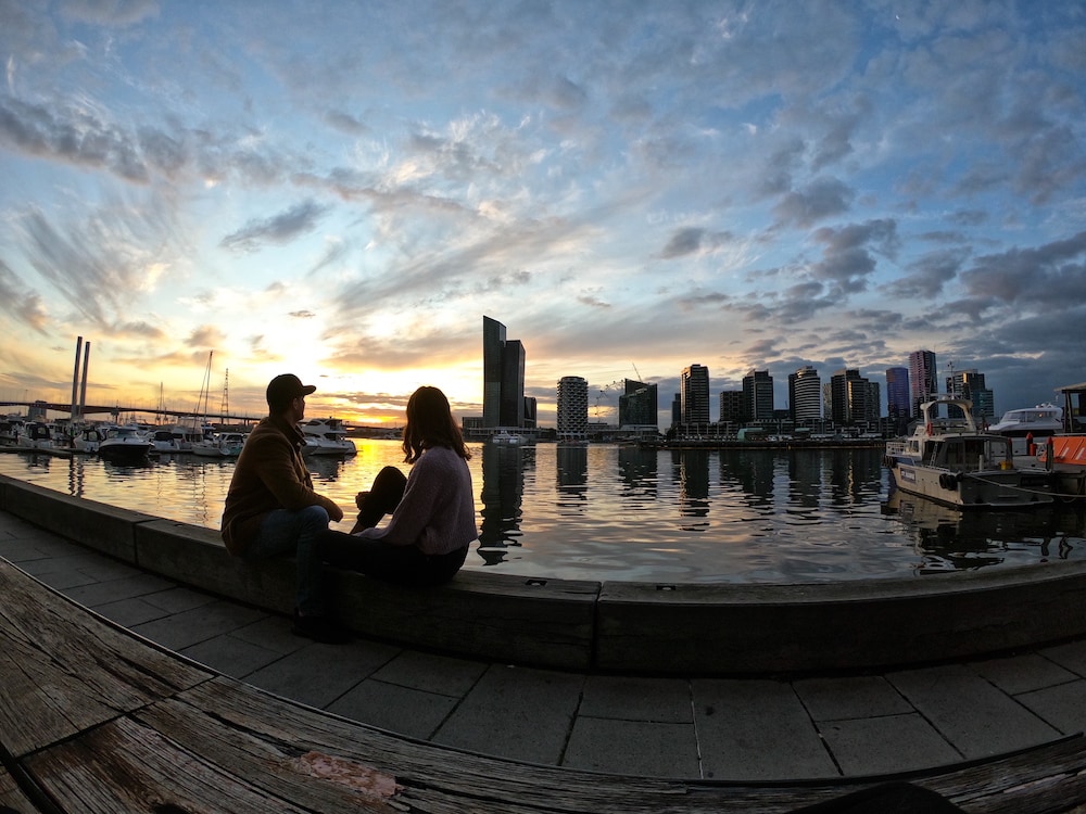 Couple admiring sunset in Melbourne